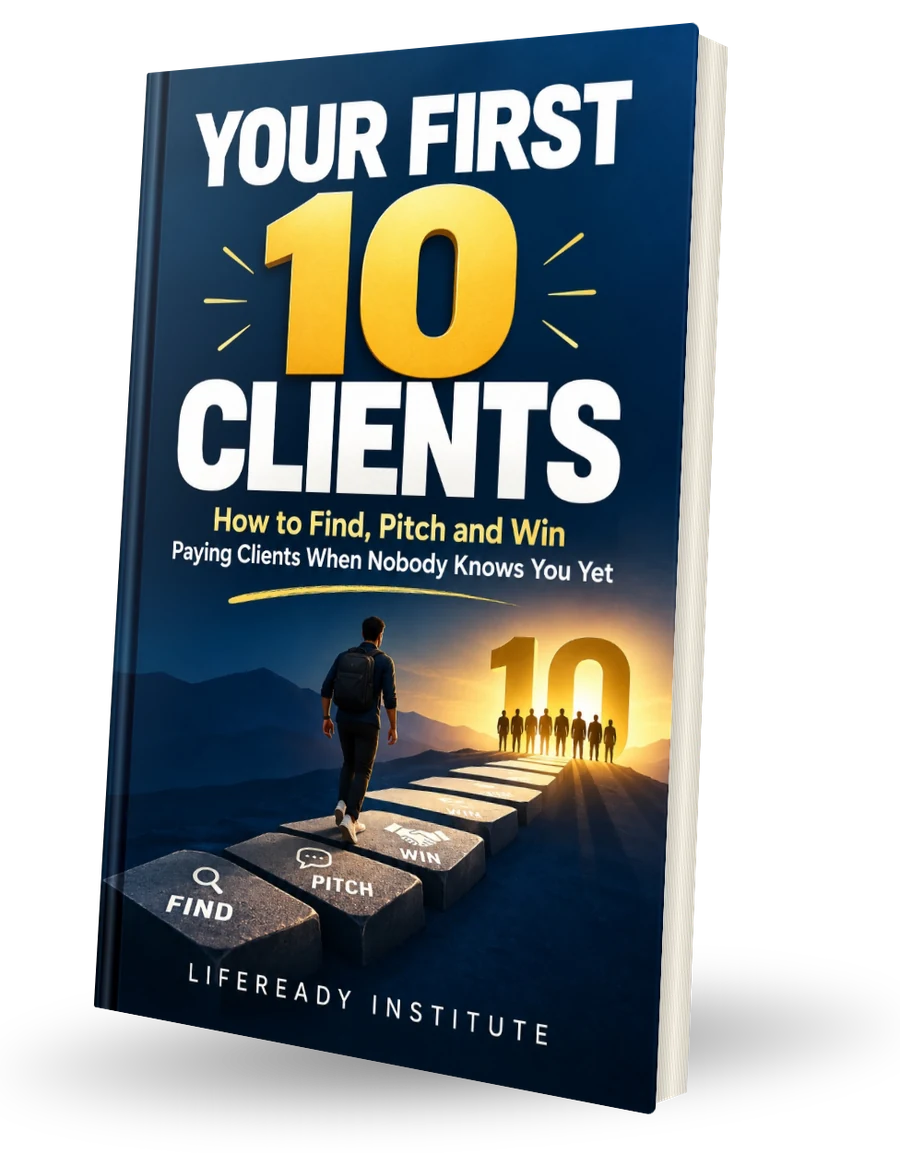 3D view of the book Your First 10 Clients by LifeReady Institute